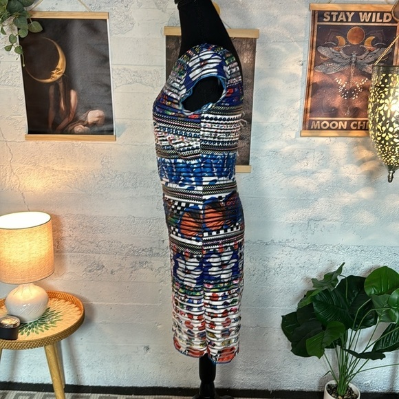 Desigual Fiona Fish Print Tropical Midi Dress | Size S | Colorful Boho Summer - Picture 4 of 13